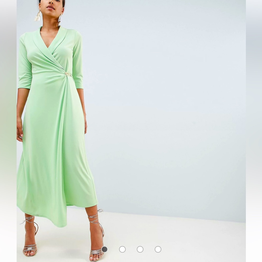 Mint Midi Collar Dress with Safety Pin Detail